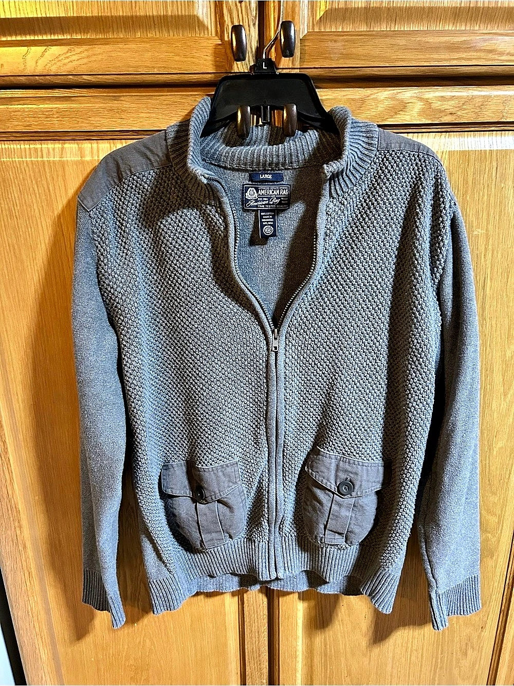 American Rag Men's Gray Zip Front Sweater Size Large